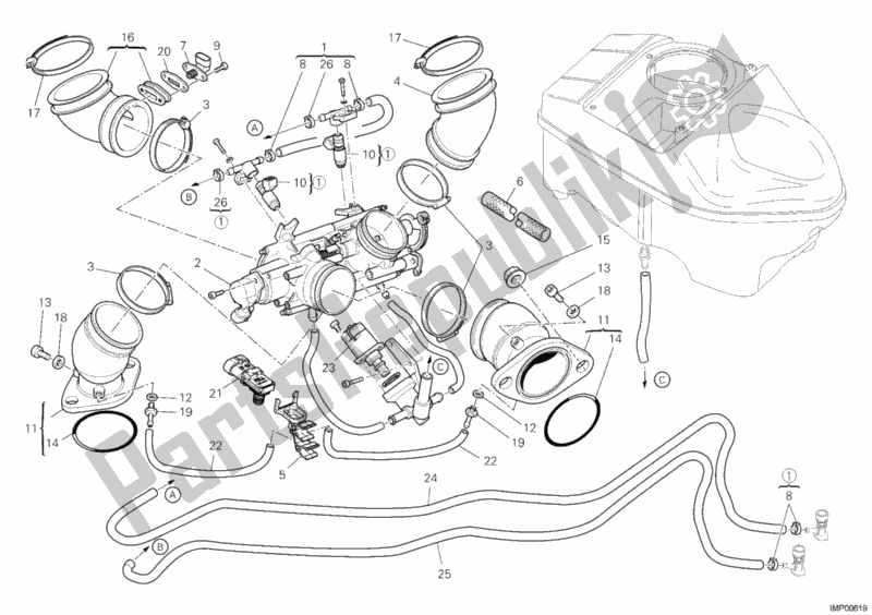 Todas las partes para Colector De Admisión de Ducati Hypermotard 1100 EVO 2010